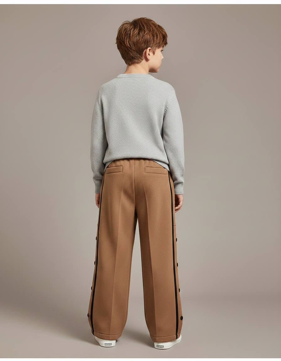 Pantalon Marron Sportif Rayures Latérales Boutons Garçon - Molleton - vue 2