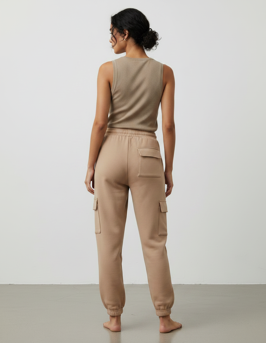 Pantalon Marron Cargo Molletonné Ample Femme - Beige - vue 2