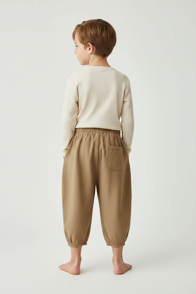 Pantalon Marron Ample Coton Élastique Confortable Enfant - Molleton - vue 2