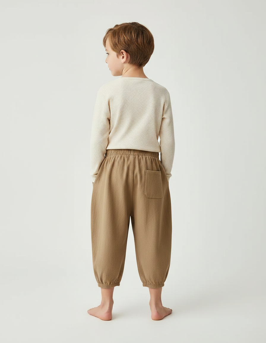 Pantalon Marron Ample Coton Élastique Confortable Enfant - Molleton - vue 2