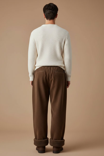 Pantalon Marron Côtelé Ample Doublé Chaud Décontracté - Cordé - vue 2