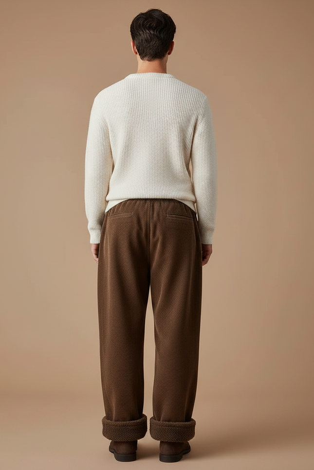 Pantalon Marron Côtelé Ample Doublé Chaud Décontracté - Cordé - vue 2