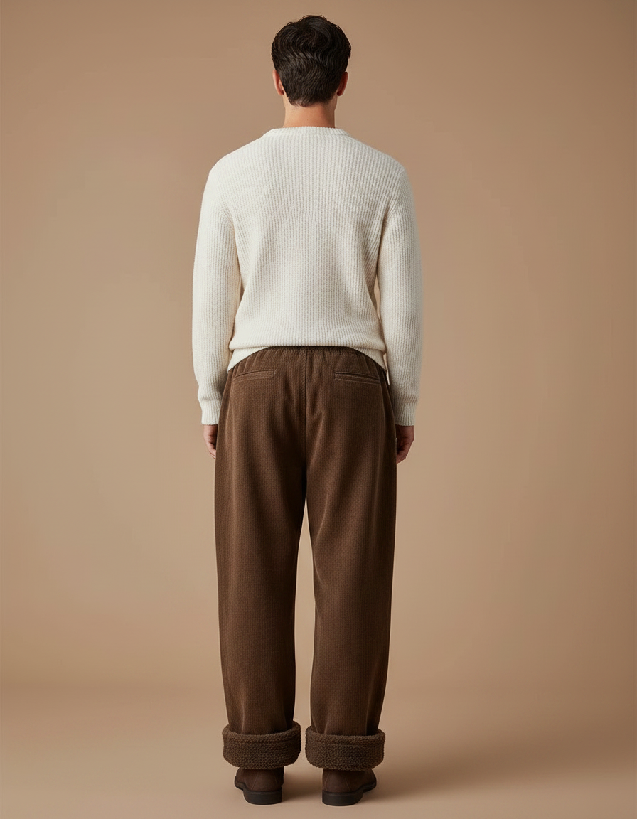 Pantalon Marron Côtelé Ample Doublé Chaud Décontracté - Cordé - vue 2