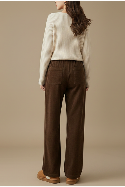 Pantalon Marron Velours Côtelé Ample Doublé Chaud Femme - Cordé - vue 2