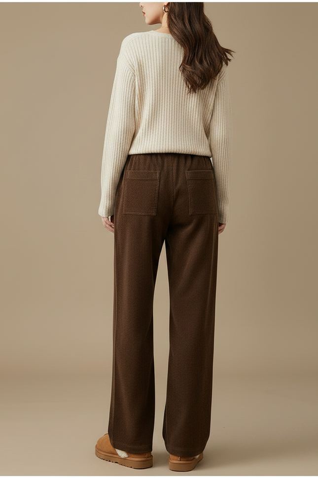 Pantalon Marron Velours Côtelé Ample Doublé Chaud Femme - Cordé - vue 2