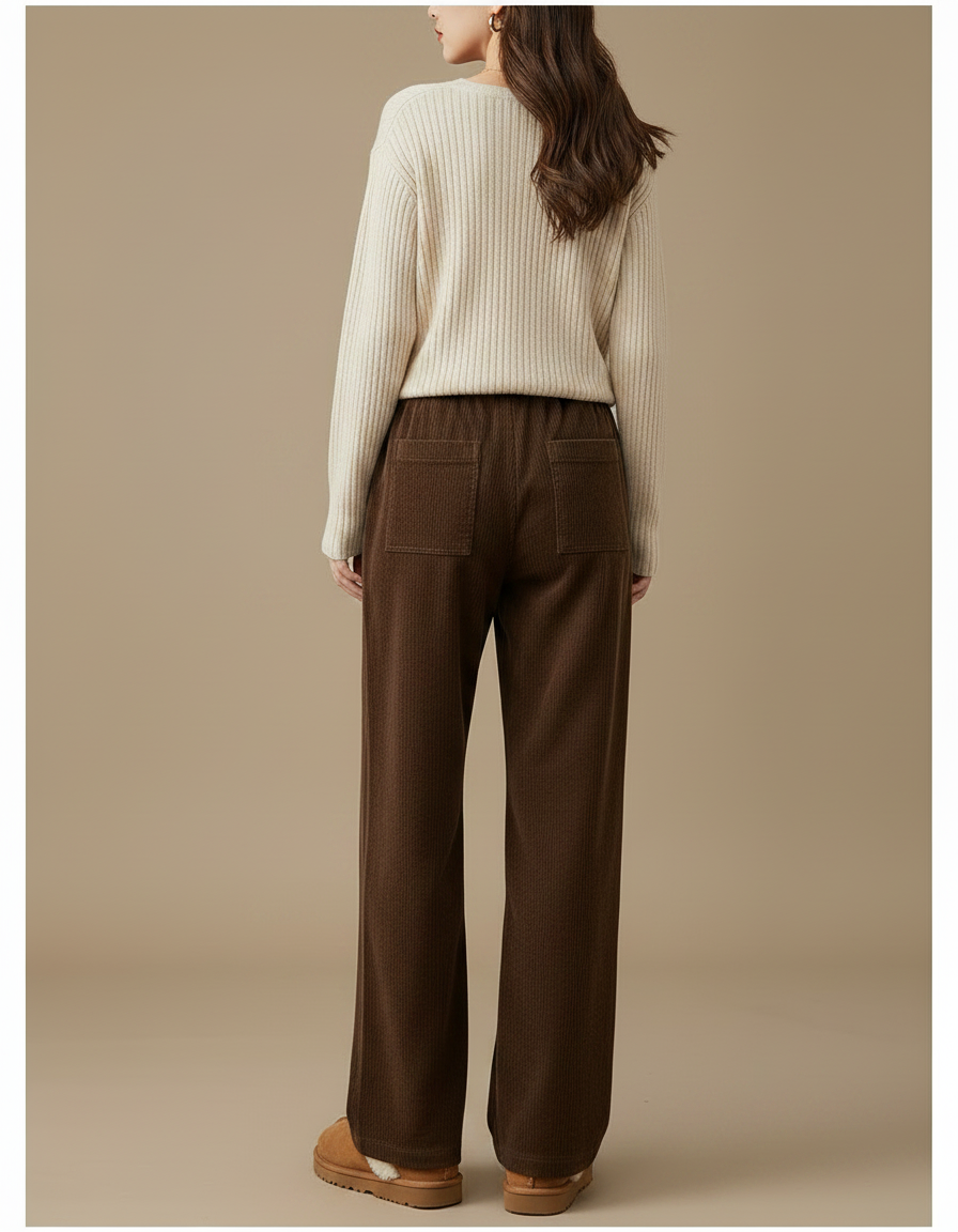Pantalon Marron Velours Côtelé Ample Doublé Chaud Femme - Cordé - vue 2