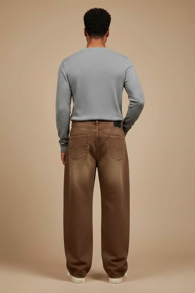 Pantalon Marron Baggy Vintage Délavé Homme - Jean - vue 2