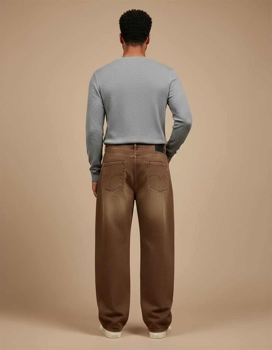Pantalon Marron Baggy Vintage Délavé Homme - Jean - vue 2