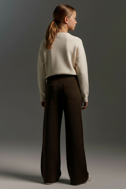 Pantalon Marron Côtelé Ample Tricoté Enfant Confortable - Maille - vue 2