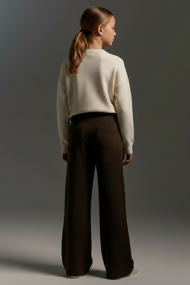 Pantalon Marron Côtelé Ample Tricoté Enfant Confortable - Maille - vue 2