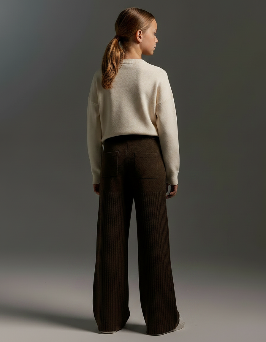 Pantalon Marron Côtelé Ample Tricoté Enfant Confortable - Maille - vue 2