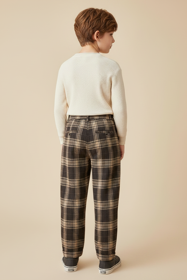 Pantalon Prince De Galles Marron - Tweed - vue 2