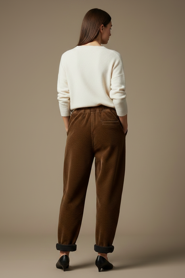 Pantalon Marron Côtelé Ample Décontracté Harem Femme - Cordé - vue 2