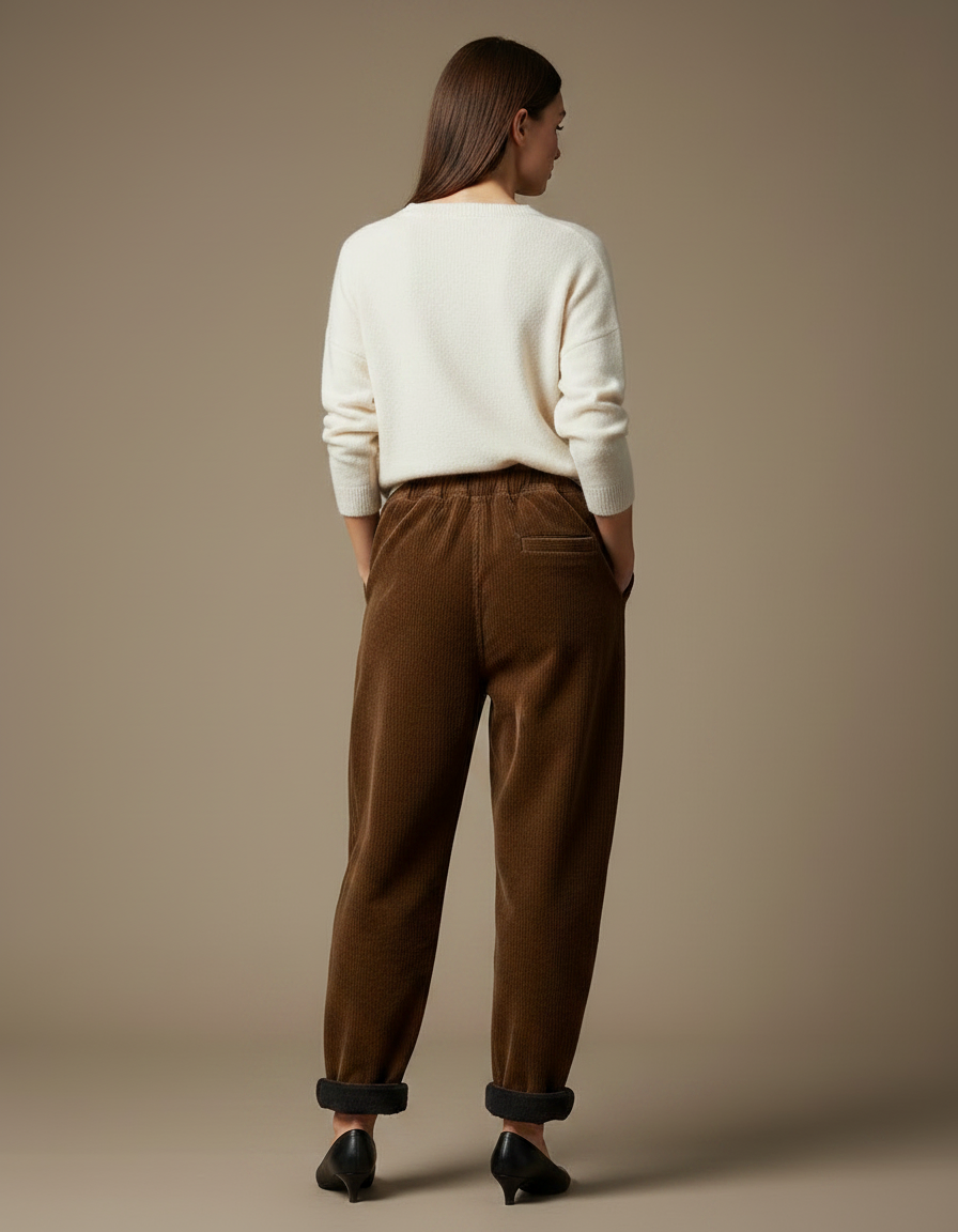Pantalon Marron Côtelé Ample Décontracté Harem Femme - Cordé - vue 2
