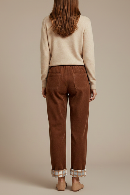 Pantalon Marron Côtelé Doublé Plaid Ample Décontracté - Cordé - vue 2