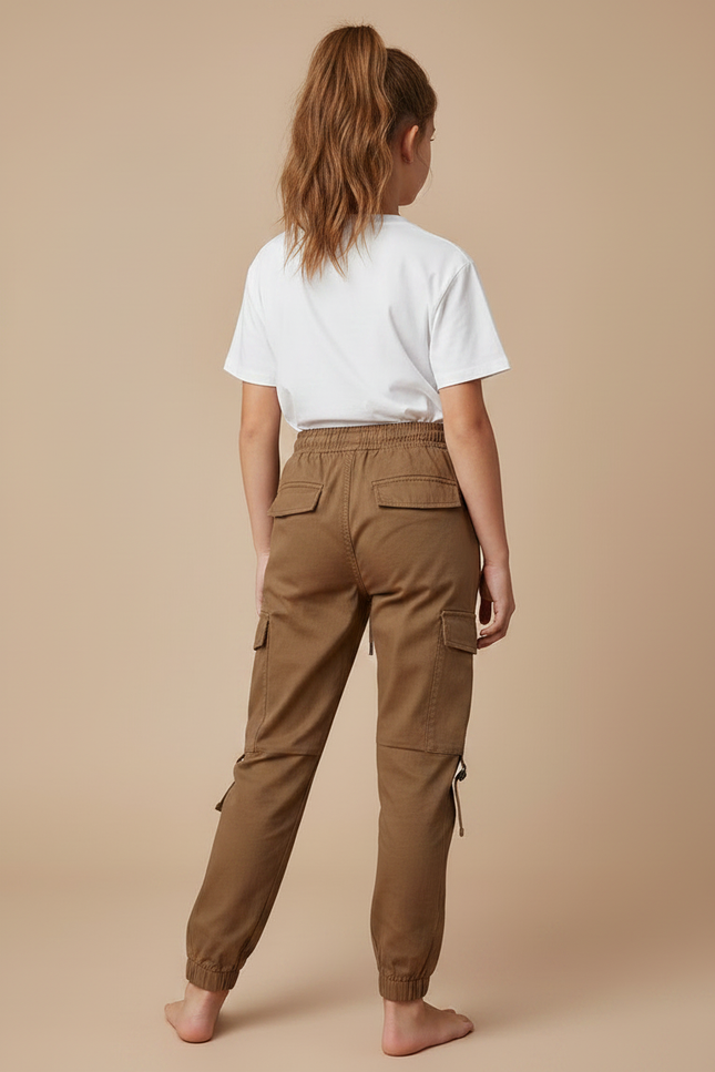 Pantalon Marron Cargo Cordon Décontracté Enfant - Gabardine - vue 2