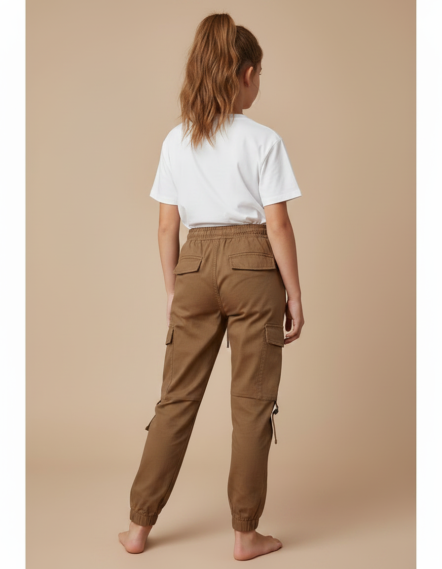 Pantalon Marron Cargo Cordon Décontracté Enfant - Gabardine - vue 2