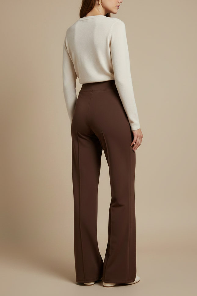 Pantalon Marron Taille Haute Jambe Droite Fluide Élégant - Polyester - vue 2