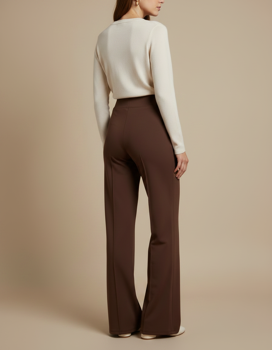 Pantalon Marron Taille Haute Jambe Droite Fluide Élégant - Polyester - vue 2