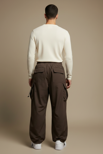 Pantalon Marron Cargo Ample Décontracté Streetwear Homme - Polyester - vue 2