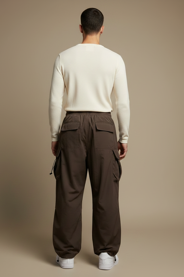 Pantalon Marron Cargo Ample Décontracté Streetwear Homme - Polyester - vue 2