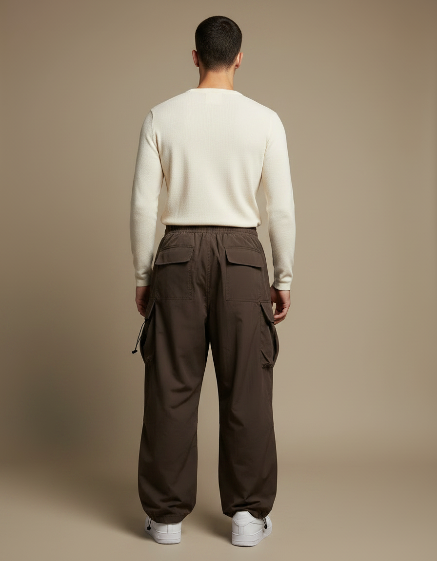 Pantalon Marron Cargo Ample Décontracté Streetwear Homme - Polyester - vue 2