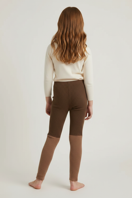 Pantalon Marron Côtelé Bicolore Tricoté Chaud Enfant - Maille - vue 2
