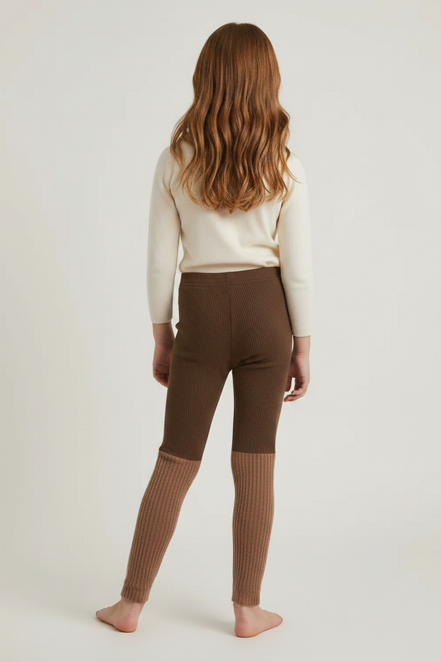 Pantalon Marron Côtelé Bicolore Tricoté Chaud Enfant - Maille - vue 2