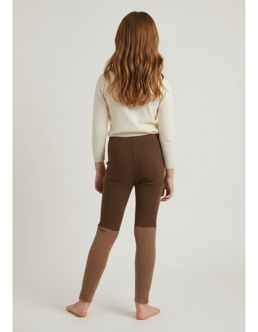Pantalon Marron Côtelé Bicolore Tricoté Chaud Enfant - Maille - vue 2