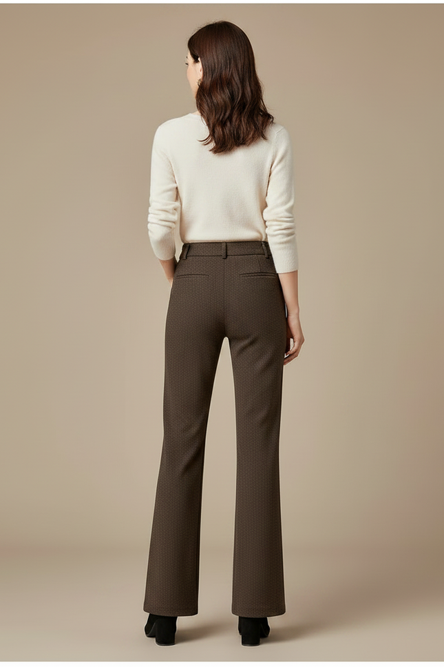 Pantalon Marron Laine Évasé Taille Haute Élégant - Tweed - vue 2
