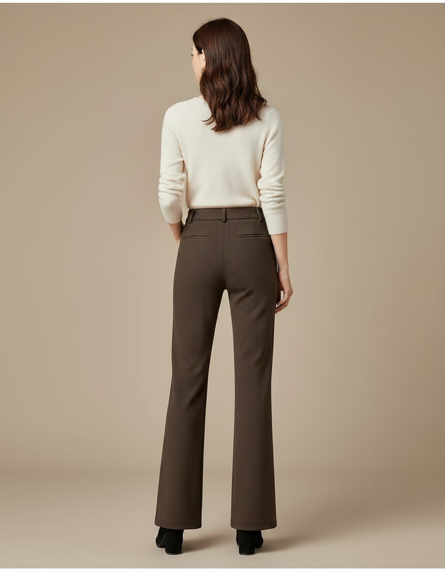 Pantalon Marron Laine Évasé Taille Haute Élégant - Tweed - vue 2