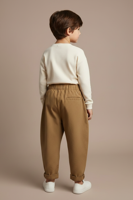 Pantalon Marron Ample Coton Plissé Taille Élastique - vue 2