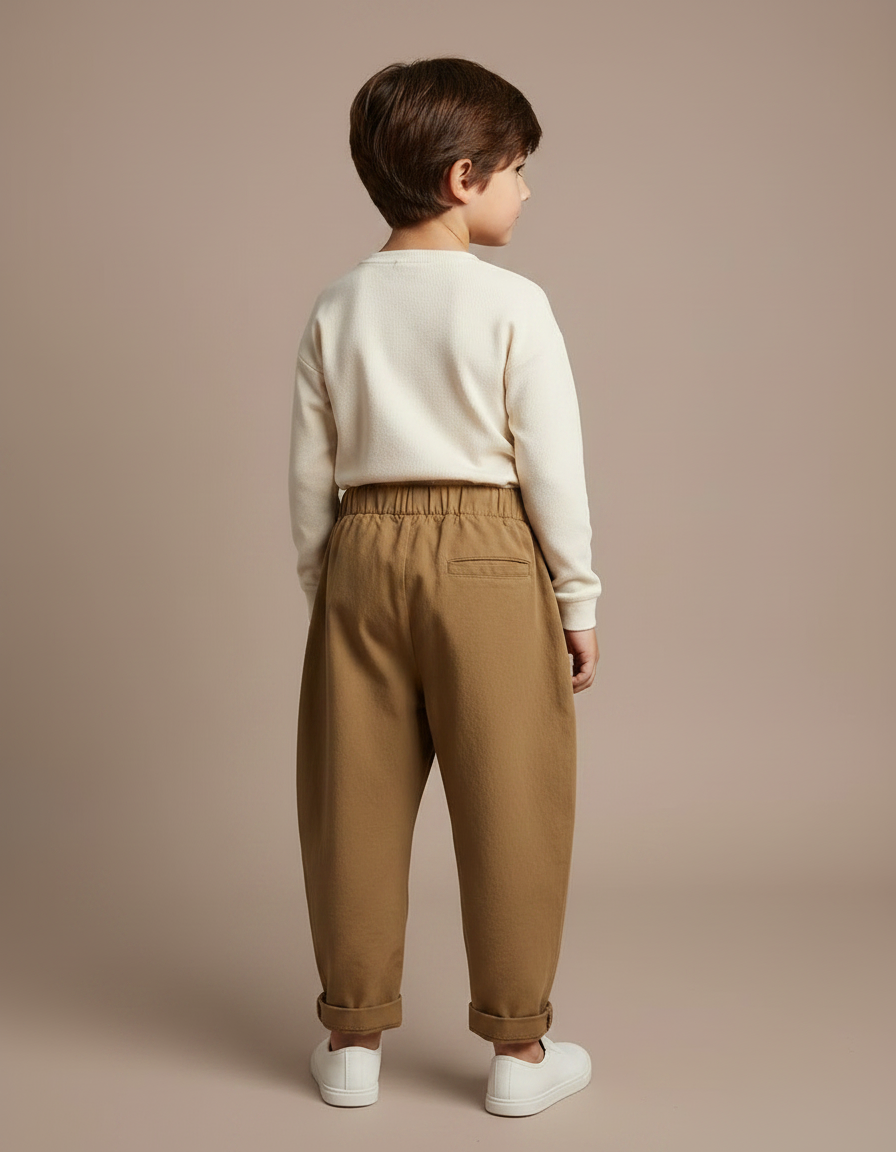 Pantalon Marron Ample Coton Plissé Taille Élastique - vue 2