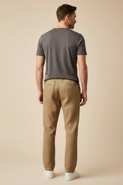 Pantalon Marron Lin Ample Décontracté Homme Casual - vue 2