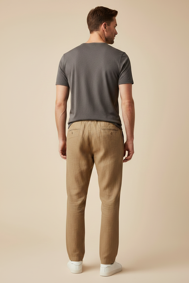 Pantalon Marron Lin Ample Décontracté Homme Casual - vue 2