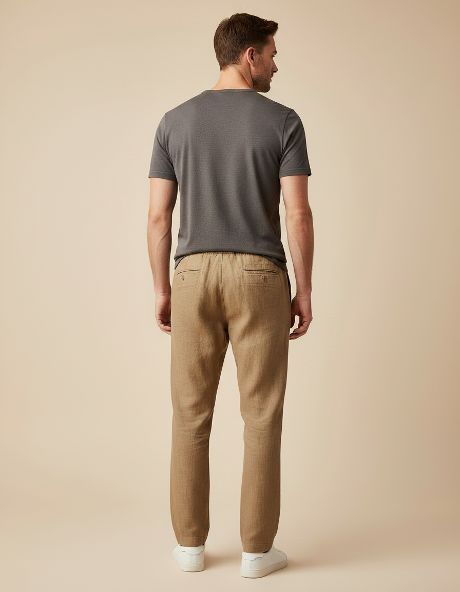 Pantalon Marron Lin Ample Décontracté Homme Casual - vue 2