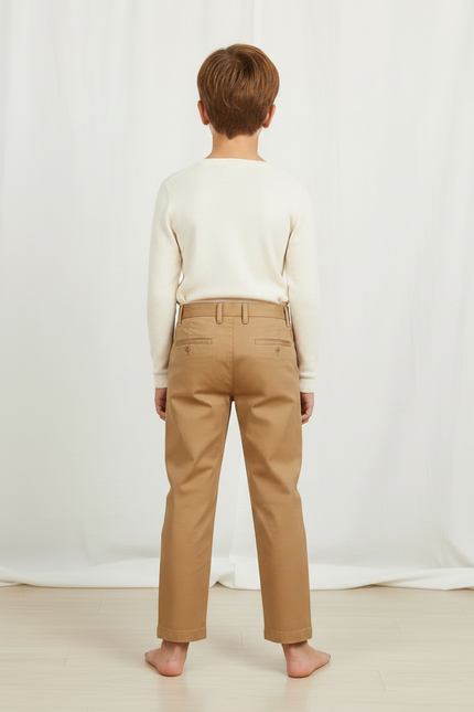 Pantalon Marron Chino Coton Coupe Droite Enfant - Camel - vue 2