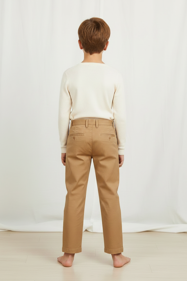 Pantalon Marron Chino Coton Coupe Droite Enfant - Camel - vue 2