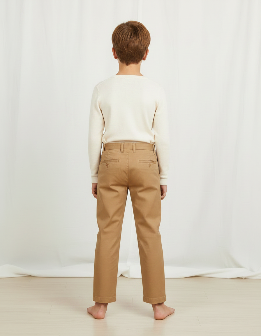 Pantalon Marron Chino Coton Coupe Droite Enfant - Camel - vue 2