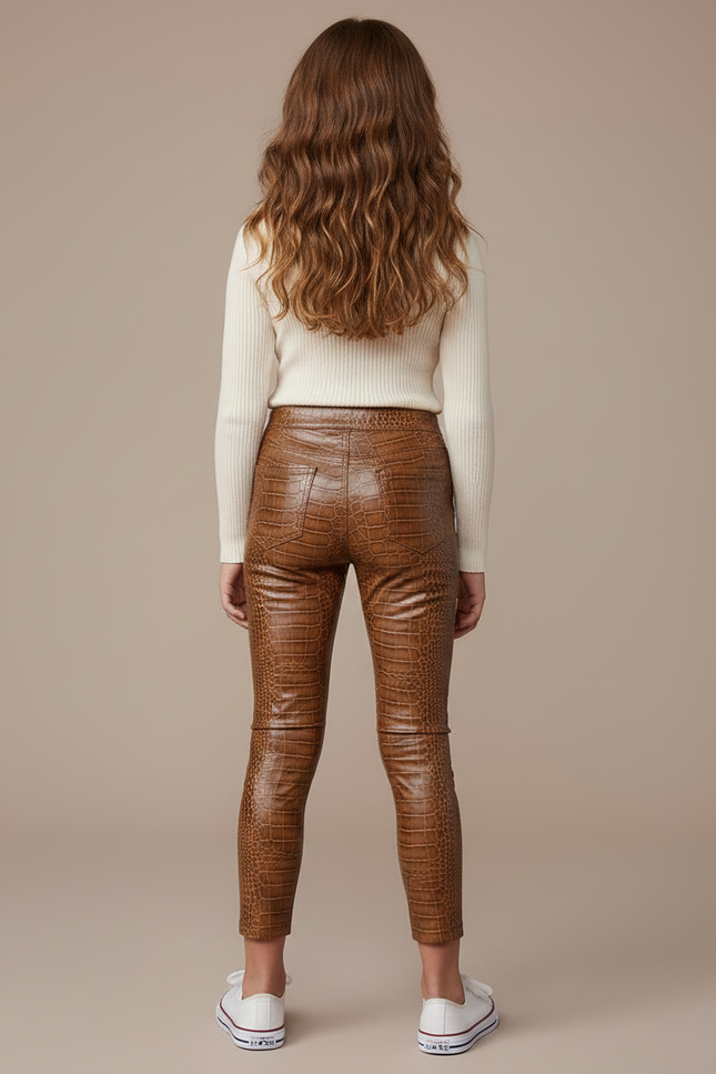 Pantalon Croco Marron - Simili cuir - vue 2