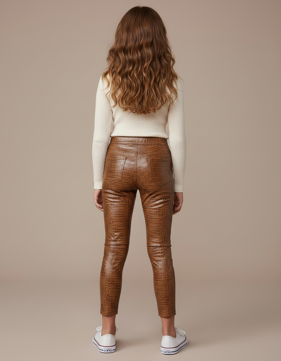 Pantalon Croco Marron - Simili cuir - vue 2