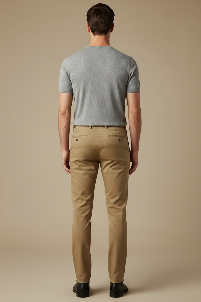 Pantalon Marron Chino Droit Élégant Homme - Camel Gabardine - vue 2