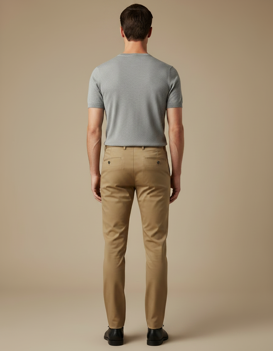 Pantalon Marron Chino Droit Élégant Homme - Camel Gabardine - vue 2