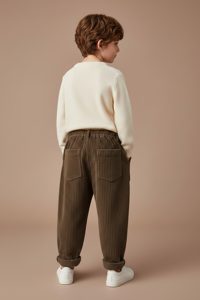 Pantalon Marron Côtelé Ample Décontracté Enfant Garçon - Cordé - vue 2