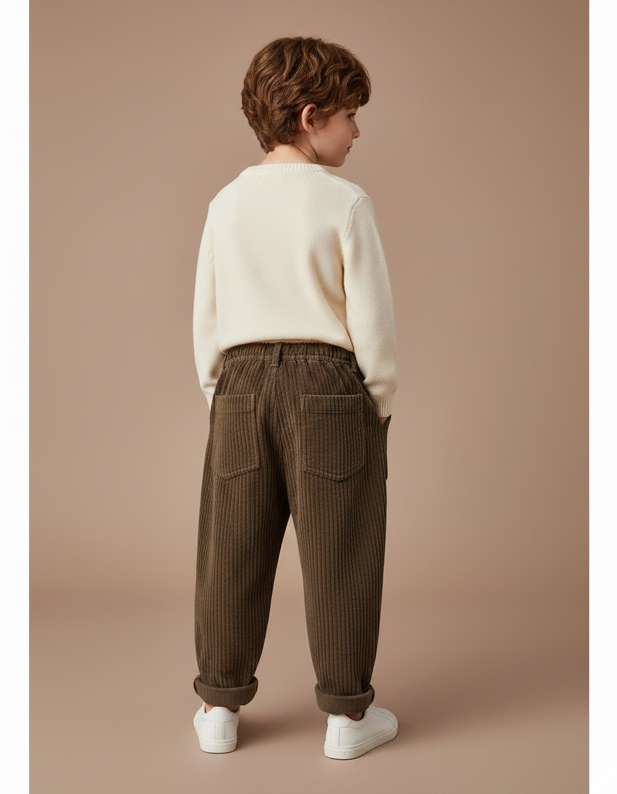 Pantalon Marron Côtelé Ample Décontracté Enfant Garçon - Cordé - vue 2