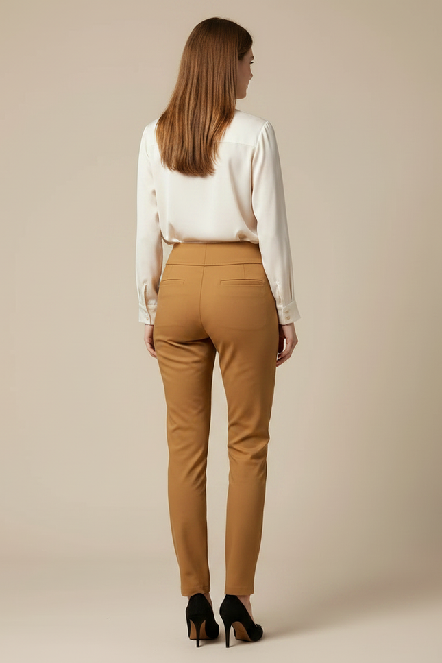 Pantalon Marron Slim Taille Haute Élégant Femme - Camel Polyester - vue 2