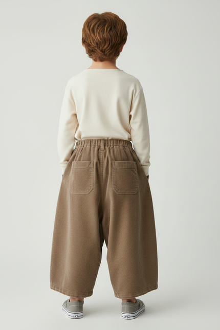 Pantalon Marron Ample Côtelé Plissé Décontracté Enfant - Cordé - vue 2