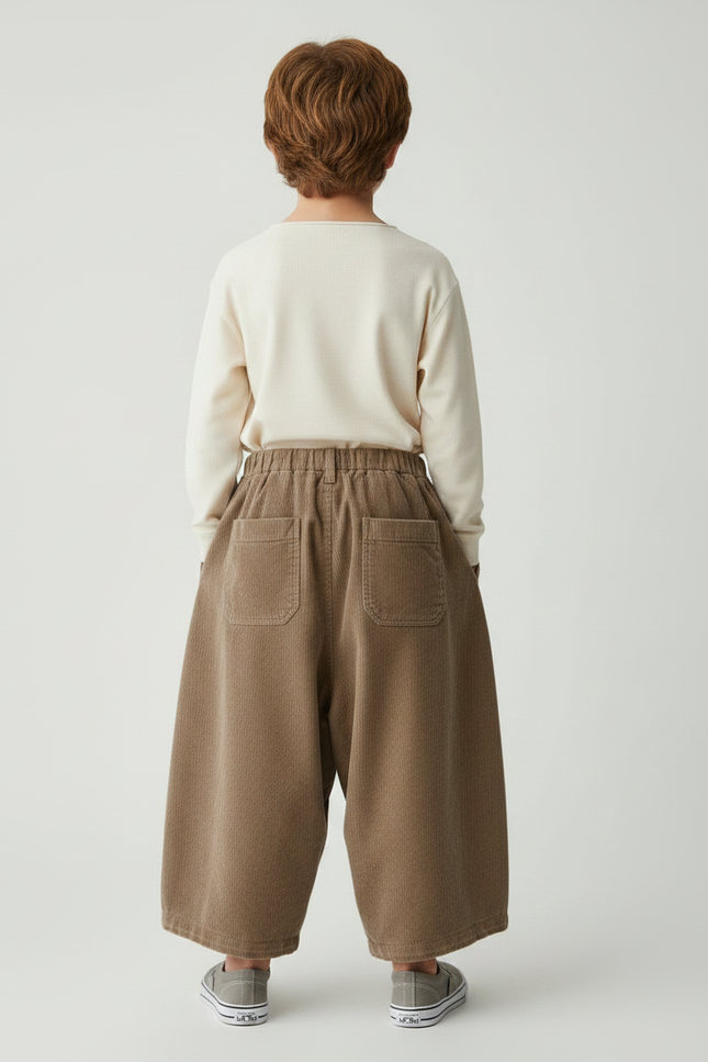 Pantalon Marron Ample Côtelé Plissé Décontracté Enfant - Cordé - vue 2