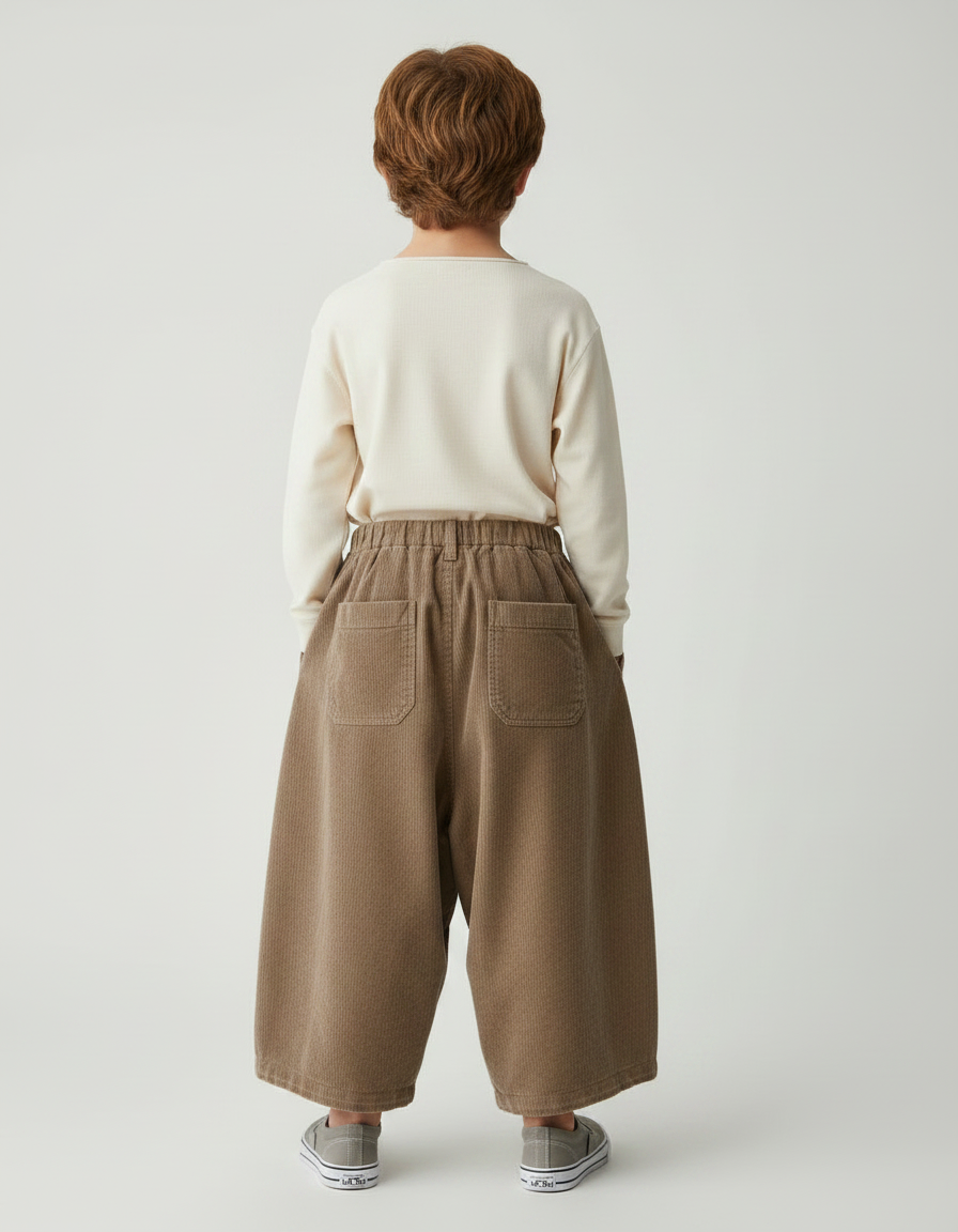 Pantalon Marron Ample Côtelé Plissé Décontracté Enfant - Cordé - vue 2