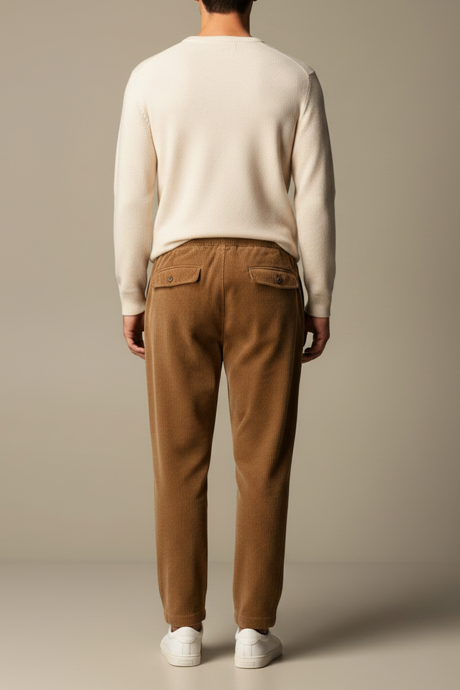 Pantalon Marron Côtelé Ample Cordon Décontracté Homme - Cordé - vue 2